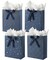 4 Pack 9" Medium Size Gift Bags Assorted Premium Blue Gift Bags with Tissue Paper Use for Birthdays, Baby Shower,weddings,Party Favor, Holiday Presents-7" X 4" X 9"